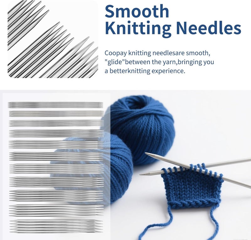 Soosui Double-Pointed Knitting Needles 8 inches/20 cm, Double-Pointed Knitting Needle Set, Ideal for Socks, Hats, and Mittens, 55-Piece Set/Multiple Sizes, Suitable for Beginners and Experienced Knitters - Image 3